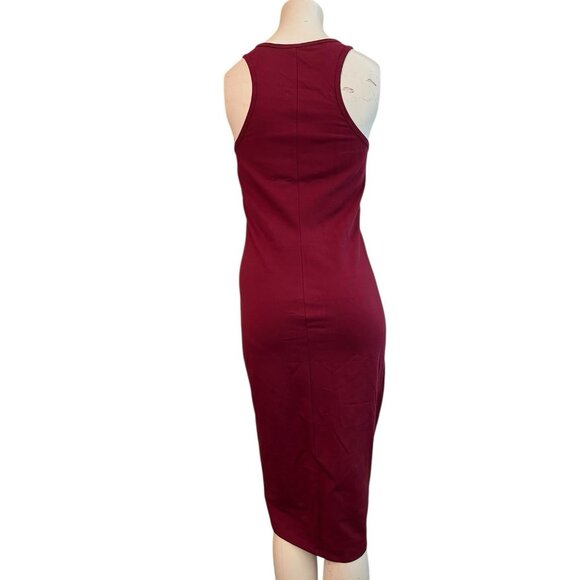 Express Medium Maroon Zipper Front Bodycon Sleeveless Dress Knee Length - Picture 4 of 6